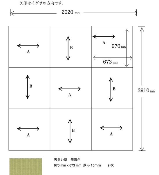 9枚の琉球畳のレイアウト