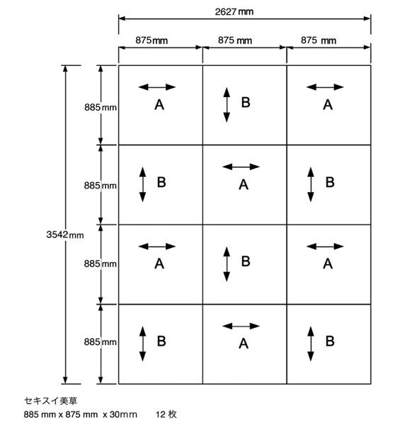 2種類の琉球畳を交互に並べる図面